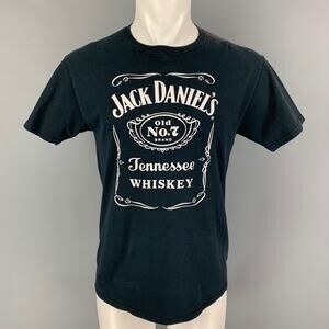 VINTAGE Size M Navy Graphic Cotton Crew-Neck T-shirt